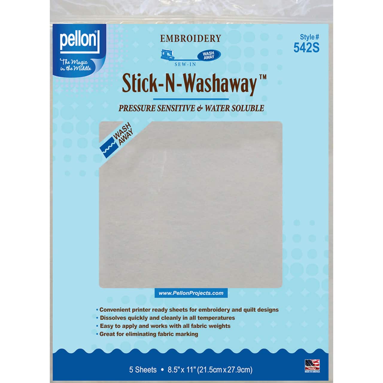 Pellon® Stick-N-Washaway™ White Embroidery Stabilizer, 8.5'' x 11